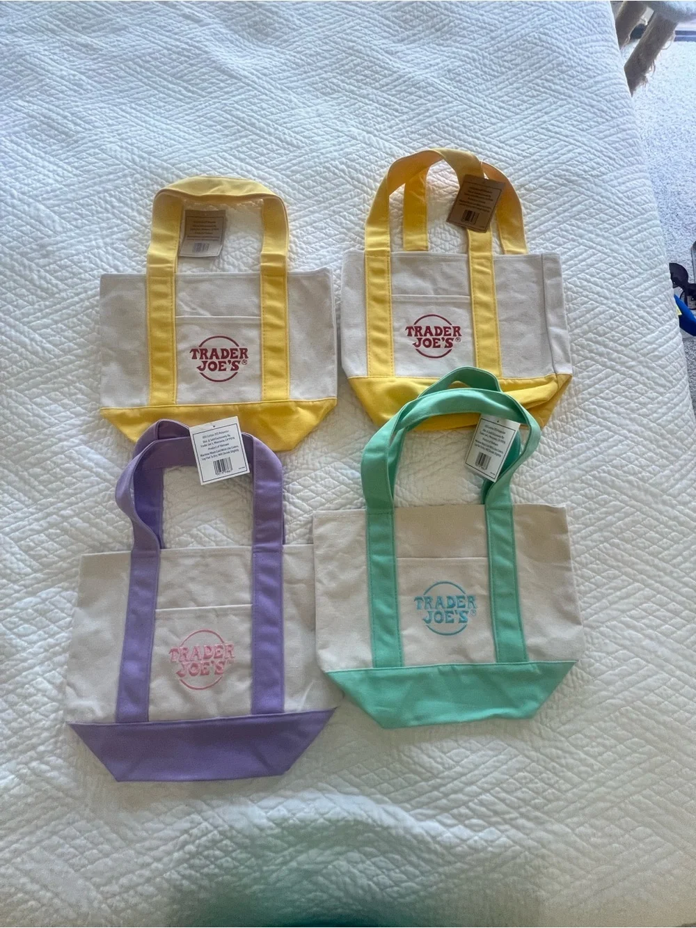 Trader Joe’s Mini Canvas Tote Bundle – Pastel Colors 🌼💜🩵 - Picture 2 of 4
